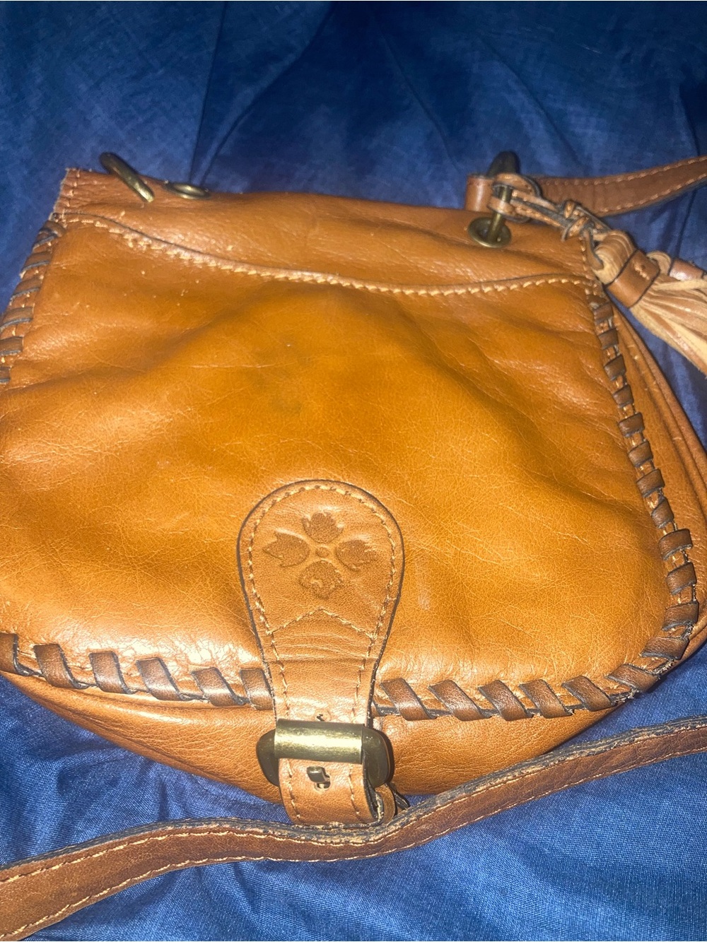 Patricia Nash Cognac Whipstitch Leather Crossbody Saddle Bag